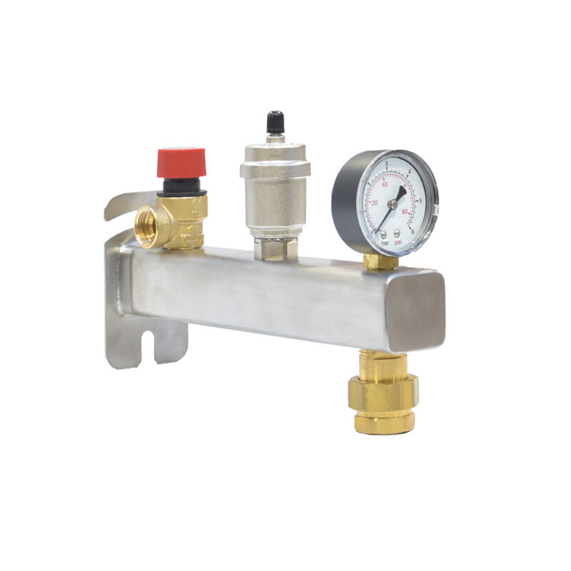 Grupa bezpieczeństwa INOX do c.o, 1,5 bar z wyposażeniem, z szybkozłączem 3/4”