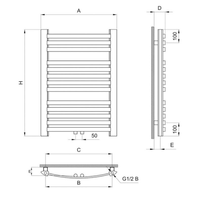 Grzejnik łazienkowy GR3V z zasilaniem dolnym centrycznym, biały – 20 żeberek.