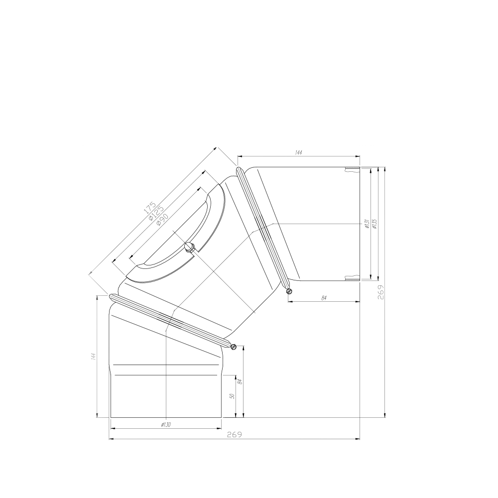 Kolano nastawne 3-segmentowe 90/130