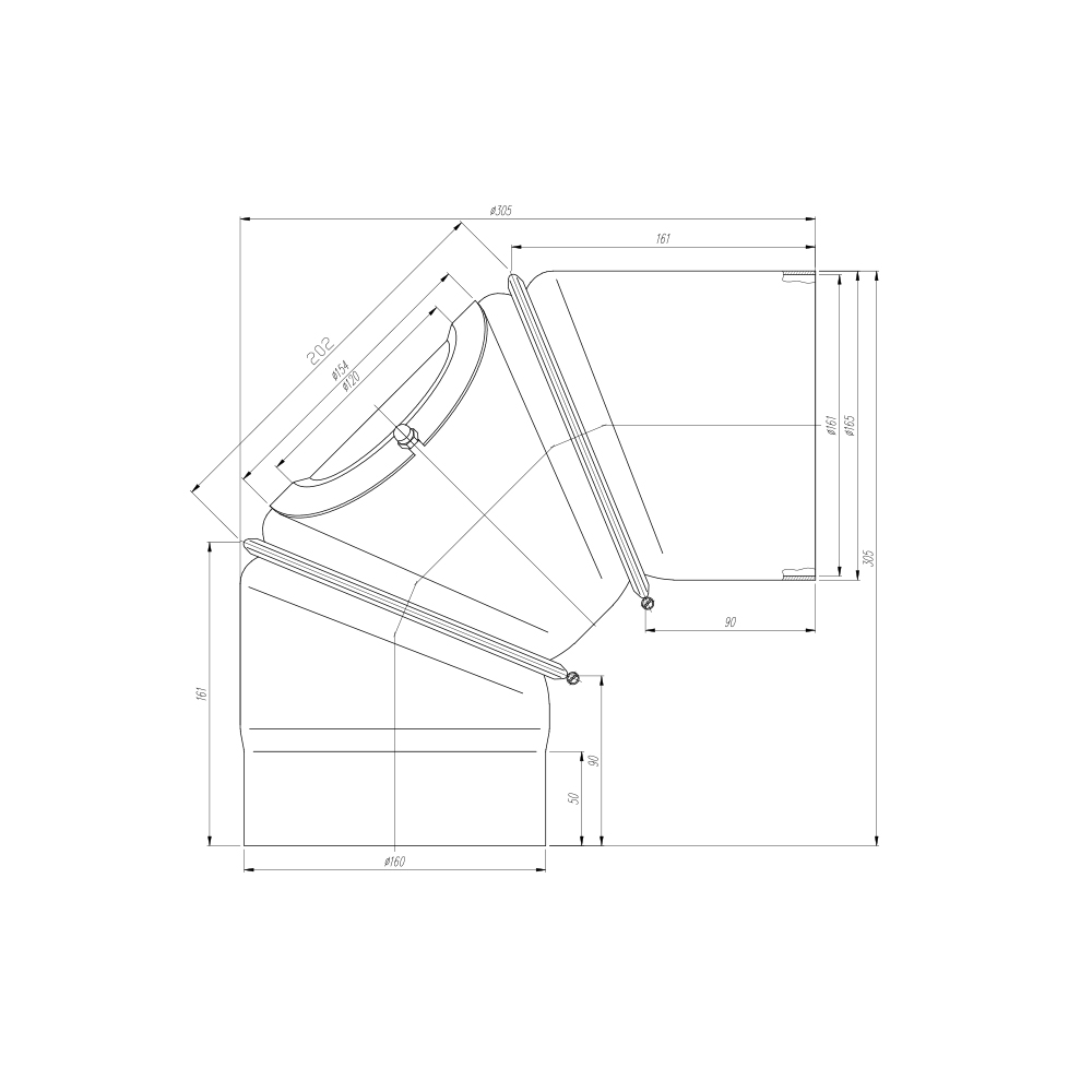 Kolano nastawne 3-segmentowe 90/160