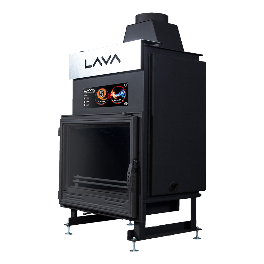 Termokominek BASE 17kW w układzie zamkniętym (2,5 bar) z płaską szybą