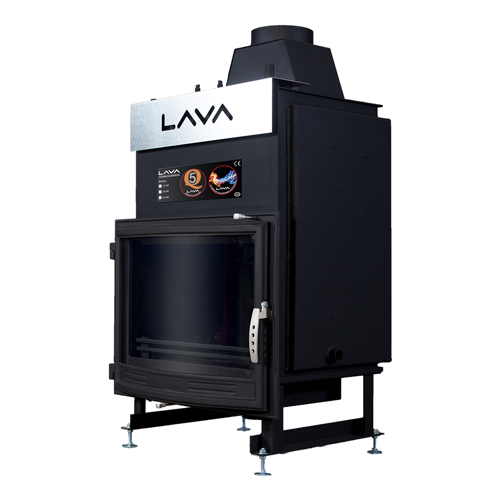 Termokominek BASE PANORAMA 13kW w układzie otwartym (1bar) z panoramiczną szybą