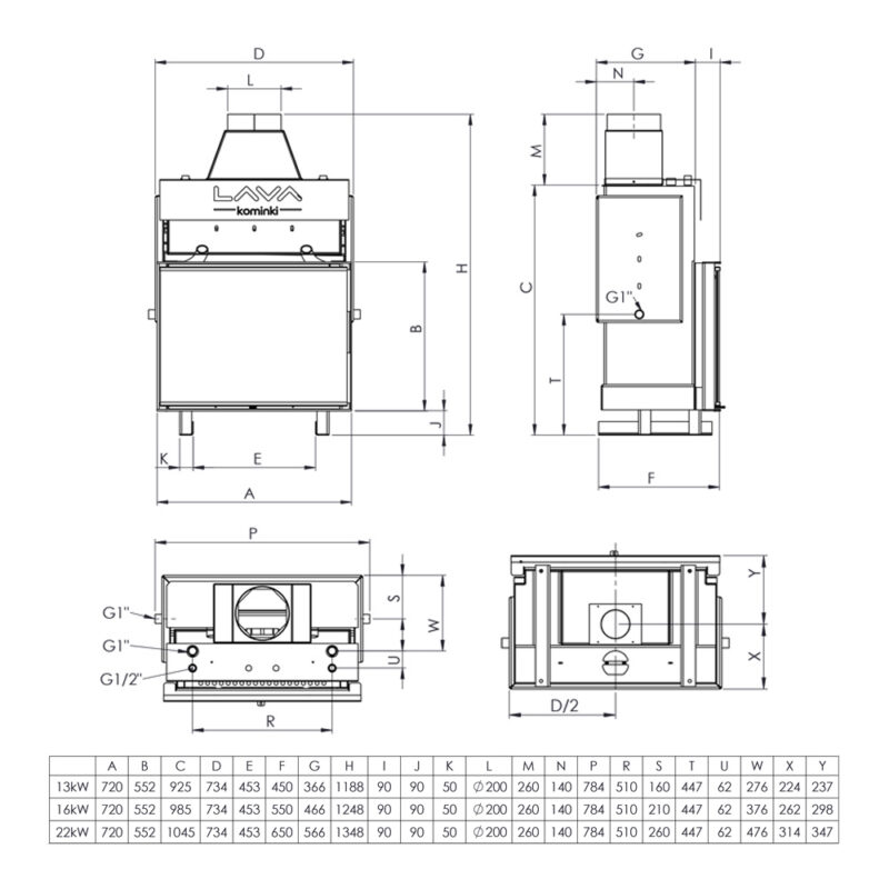 Termokominek TKL BASE PANORAMA 20kW w układzie zamkniętym (2,5 bar)