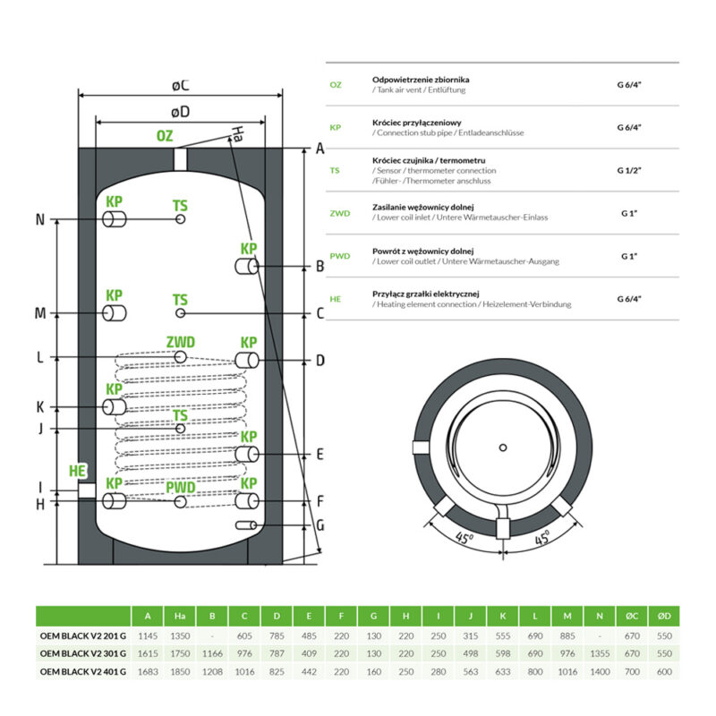 Zbiornik buforowy V4 401 G z 1 wężownicą