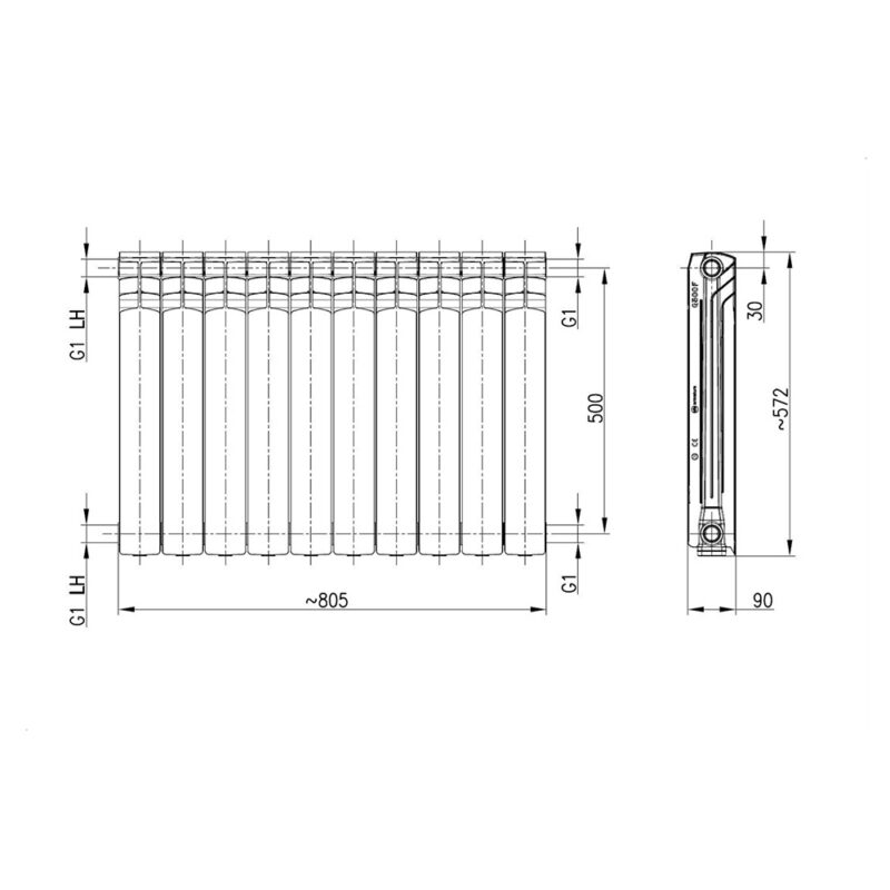 Grzejnik aluminiowy Kraków G 500 F (10 żeberek)